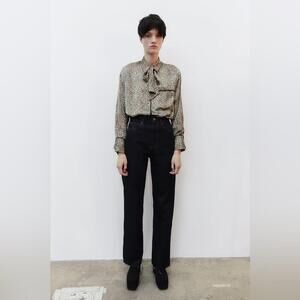 NWT Zara Tied Satin Animal Print Button Up Shirt Size Medium